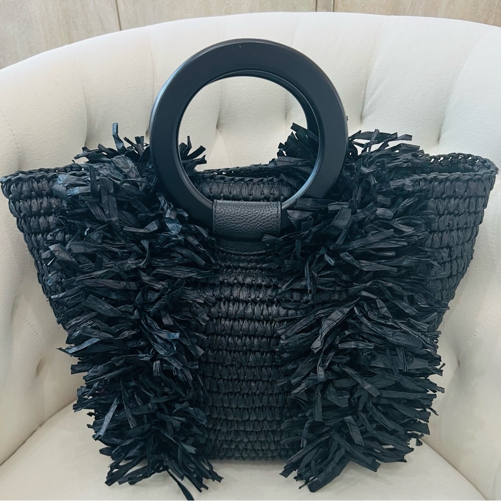 Chicos Like New Raffia Black Bag